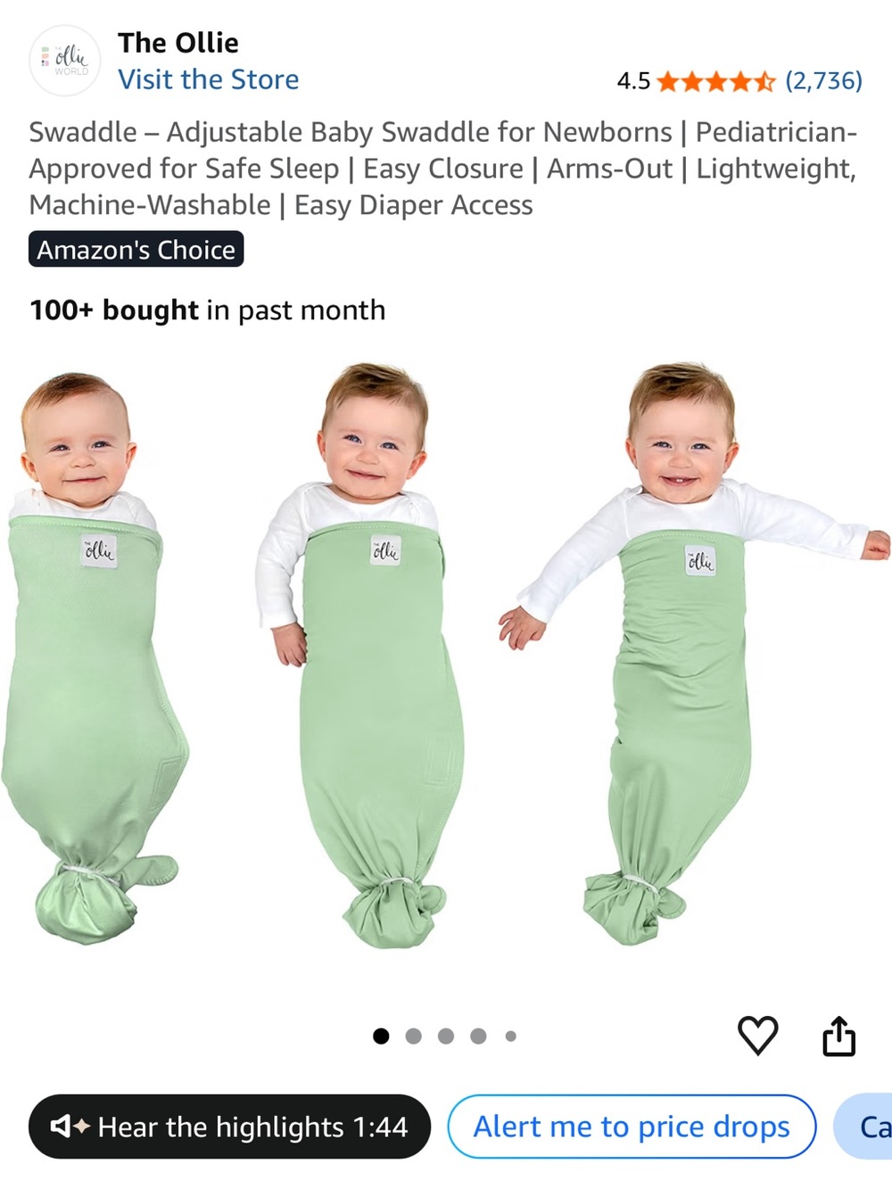 Ollie Mint Green Baby Swaddle